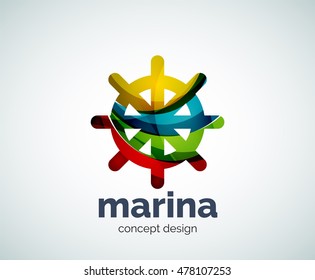 Vector marina, steering wheel logo template, abstract business icon