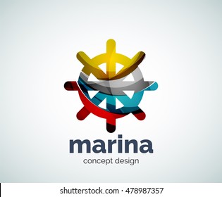 Vector marina, steering wheel logo template, abstract business icon