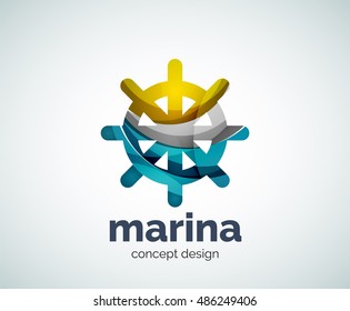 Vector marina, steering wheel logo template, abstract business icon