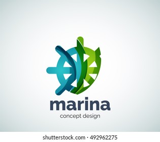 Vector marina, steering wheel logo template, abstract business icon