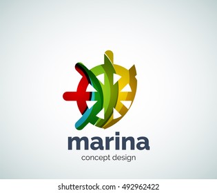 Vector marina, steering wheel logo template, abstract business icon