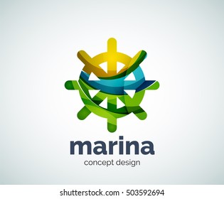 Vector marina, steering wheel logo template, abstract business icon