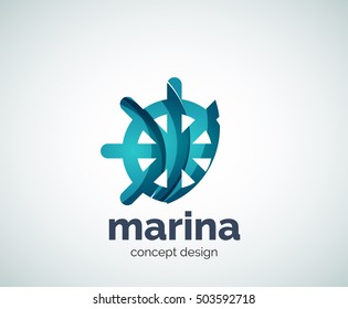Vector marina, steering wheel logo template, abstract business icon