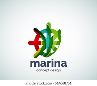 Vector marina, steering wheel logo template, abstract business icon