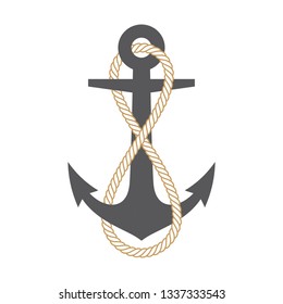 Vector marine anchor with rope symbol infinity. Isolated on white background.