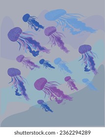 Vector marine background with jellyfish illustration. Illustrat3
