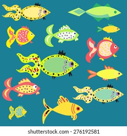 Vector marine background set. Vector fishes