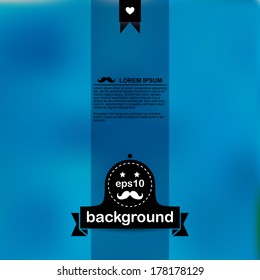 Vector marine blurred background. Unfocused. Hipster label. Mustache. Star