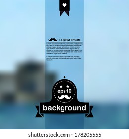 Vector marine blurred background. Unfocused. Hipster label. Mustache. Star. Heart