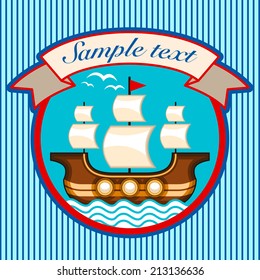 Vector marine emblem with sailboat illustration