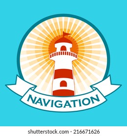 Vector marine frame with lighthouse icon