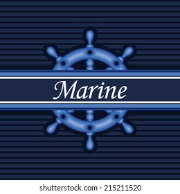 Vector marine frame with rudder on striped background