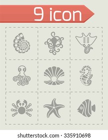 Vector marine life icon set on grey background
