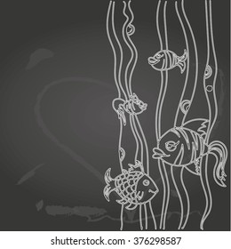 Vector marine life scene on chalkboard