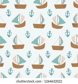 vector marine pattern with ships and anchors