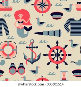 Vector marine seamless pattern, illustration