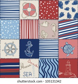 Vector Marine Seamless Pattern. Sea Patchwork