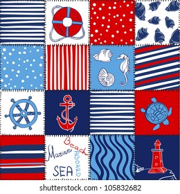 Vector Marine Seamless Pattern. Sea Patchwork