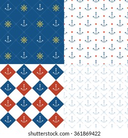 Vector marine seamless pattern set 3, anchor