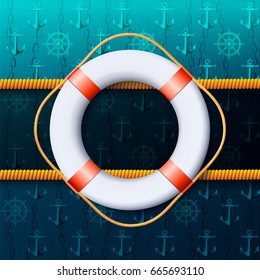 Vector maritime background with a life buoy.