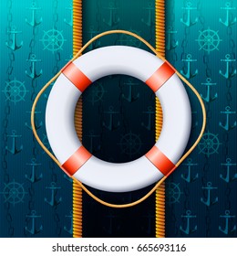 Vector maritime background with a life buoy.