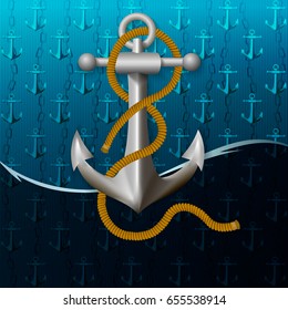 Vector maritime background with sea anchor.