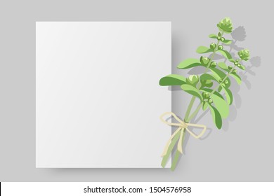 vector of marjoram bouquet is on empty mock up card