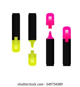 Vector marker pen isolated on white background. Realistic colorful highlighters.