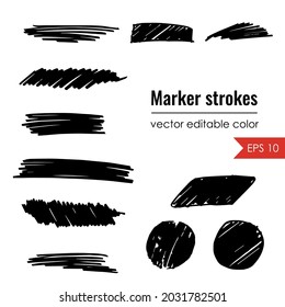 Vector marker strokes. Editable color. Underlay for text