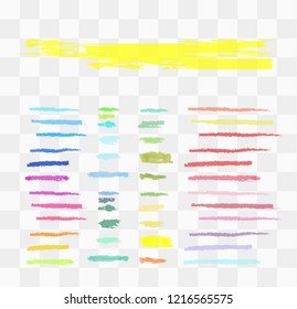 Vector markers. Drawn yellow marker stripes. multi-colored blots. Different colors vector blots.
