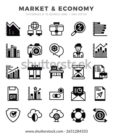 Vector Market and Economy types icon set in Lineal Filled style. vector illustration.