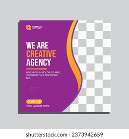 Vector marketing agency social media post template. Editable square banner design for business.