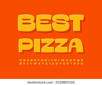 Vector marketing badge Best Pizza. Stylish sticker Font. Creative Alphabet Letters and Numbers set.