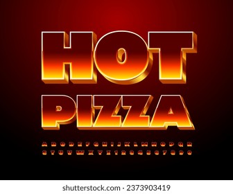 Banner de marketing de vectores Hot Pizza. Fuente de fuego brillante. Letras y números de alfabeto creativos.