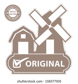 Vector : Marketing Campaign, Promotion or Business Concept Present By Gray Vintage Style Farm, Barn, Windmill and Check Mark Sign With Original Label Isolated on White Background 