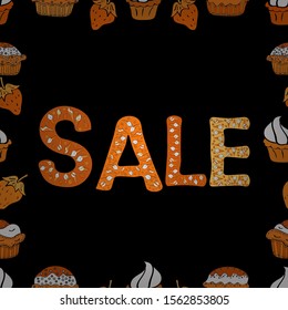 Vector. Marketing campaign sale advert label. Black, orange, white friday sale label. Sale, give away banner, retail vector tag. Grunge pained background. Seamless pattern. Cute sticker illustration.