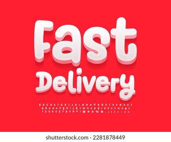 Vector marketing emblem Fast Delivery with creative Font. Artistic set of 3D White Alphabet Letters, Numbers and Symbols