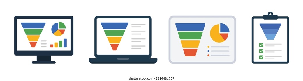 Vector Marketing Funnel On Mobile Icon Set