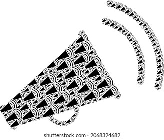 Vector marketing horn collage is organized with scattered fractal marketing horn items. Fractal collage of marketing horn.
