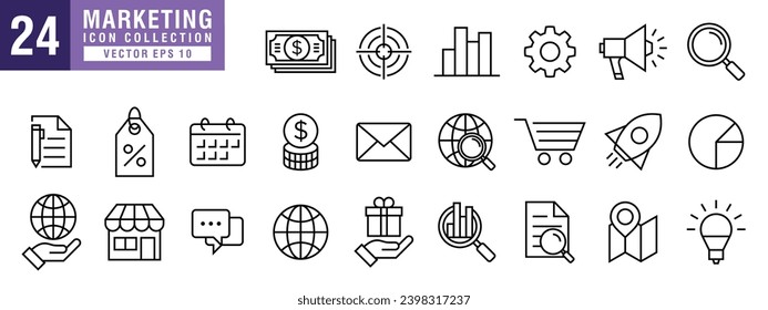 Vector of marketing icon set, content, social media, selling, buying, promotion, website, vector EPS 10.