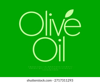 Vector Marketing label Aceites de oliva. Elegante fuente verde. Conjunto de letras y números de alfabeto delgado con estilo