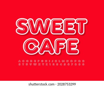 Logo del marketing de vectores Sweet Cafe. Tipo de letra rojo moderno. Letras y números de alfabeto creativos brillantes