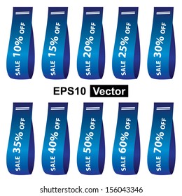 Vector : Marketing Material For Promotional Sale or Marketing Campaign Present By Blue Glossy Style Sale 10-70 Percent Off Label Isolated on White Background 