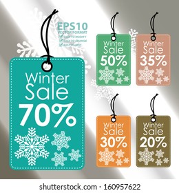 Vector : Marketing Material For Promotional Sale or Marketing Campaign Present By Colorful Winter Sale 20-70 Percent Sale Tag or Label With Snowflake Sign in Silver Background