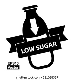 Vector : Marketing Materials For Healthy Food or Dietary Concept Present By Black and White Bottle of Milk With Down Arrow Sign and Low Sugar Ribbon Isolated on White Background 