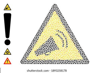 Vector marketing noise warning icon covid-2019 mosaic. Marketing noise warning mosaic is constructed from little covid viral items. Abstraction is done for pandemic posters.