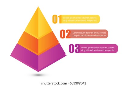 Vector Marketing Pyramid Graph Layered infographic Timeline design template with options. Pyramid Business concept idea with 3 options. Template for idea diagram presentation and advertising chart. 
