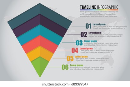 Vector Marketing Pyramid Graph Layered infographic Timeline design template with options. Pyramid Business concept idea with 6 options. Template for idea diagram, presentation and advertising chart. 
