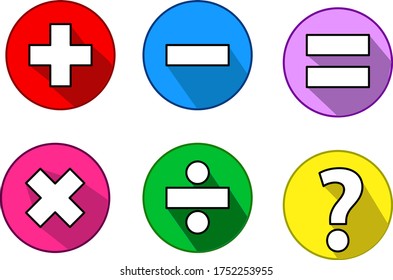 Vector marks set. Plus, minus, cross, question mark, divide and equal sign vector.