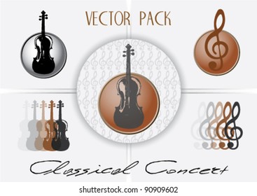 Vector marks with violins and treble clefs